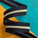 Black Zipper Tape with Gold Teeth - 3 yards