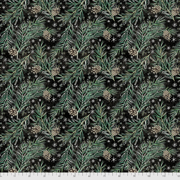 Tim Holtz - Christmastime Pine Boughs In Black Fabric