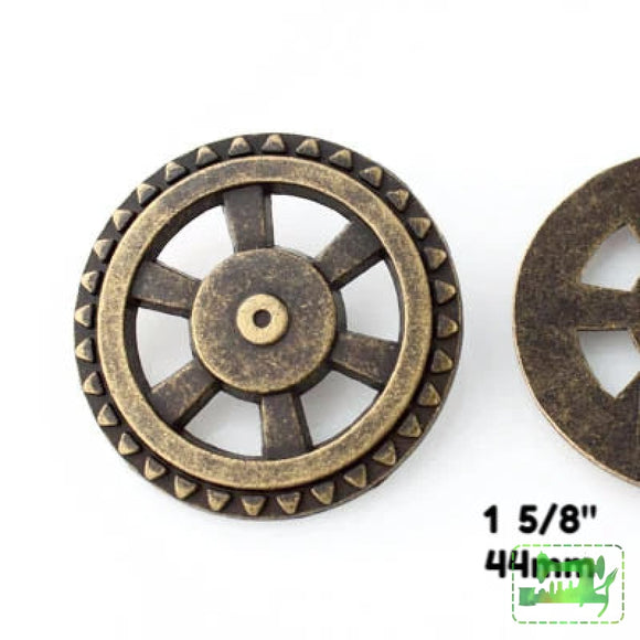 Open Wheel Button - Antique Brass - 1 5/8