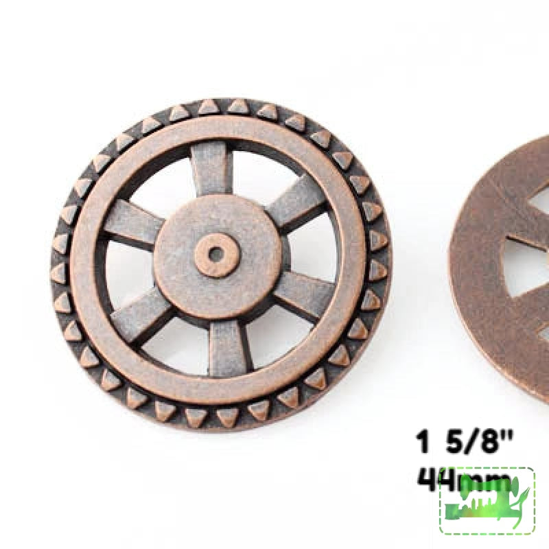 Open Wheel Button - Antique Copper - 1 5/8 (44mm)