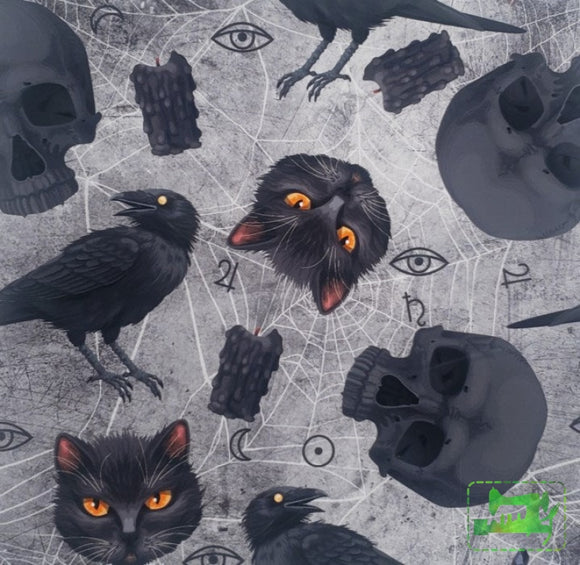 Quilters Choice - Cats & Crows In Grey Fabric