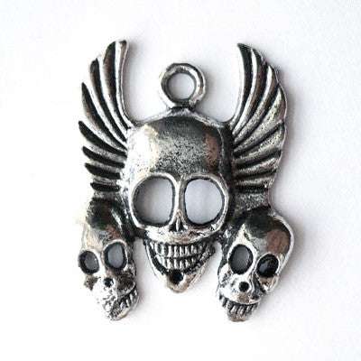 Winged Skulls Charm - Antique Silver - Craft De Ville - Craft de Ville