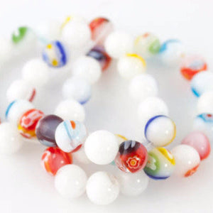 Multicolour Flower Lamp work Glass Beads - 8mm - Strand - Craft De Ville - Craft de Ville