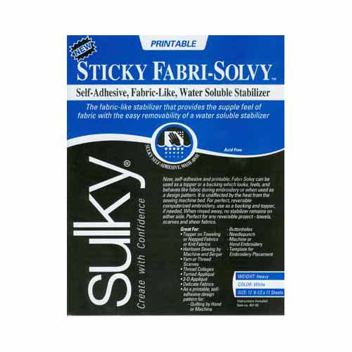 Sticky Fabri-Solvy - White 8.5″ x 11″ - 12 sheets - Sulky - Craft de Ville
