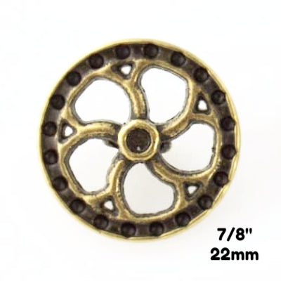 Flywheel Button - Antique Brass - 7/8