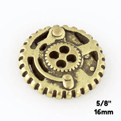 Gears Button - Antique Brass - 5/8