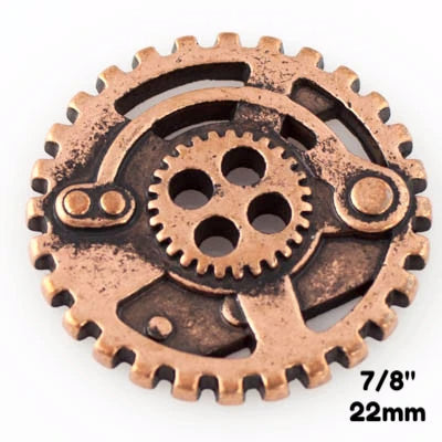 Gears Button - Antique Copper - 7/8