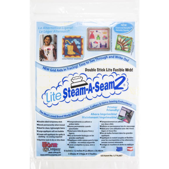 Lite Steam-A-Seam 2 - 9 X 12 5 Sheets Interfacing & Stabilizers