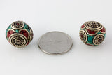 Handmade Tibetan Bead - Turquoise, Red Stone and Silver Large Donut - Perfectly Reasonable Tours - Craft de Ville