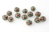 Handmade Tibetan Bead - Turquoise, Red Stone and Silver Large Donut - Perfectly Reasonable Tours - Craft de Ville