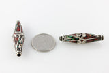 Handmade Tibetan Bead - Turquoise, Red Stone and Silver Hairpipe - Perfectly Reasonable Tours - Craft de Ville