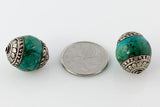 Thai Silver - Capped Green Turquoise Bead - Perfectly Reasonable Tours - Craft de Ville