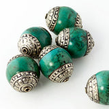 Thai Silver - Capped Green Turquoise Bead - Perfectly Reasonable Tours - Craft de Ville