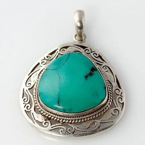 Thai Silver - Large Turquoise Filigree Pendant - Perfectly Reasonable Tours - Craft de Ville