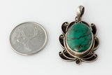 Thai Silver - Scrolled Oval Turquoise Pendant - Perfectly Reasonable Tours - Craft de Ville