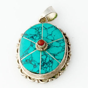 Thai Silver - Turquoise Wheel Pendant - Perfectly Reasonable Tours - Craft de Ville