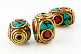 Handmade Tibetan Bead - Turquoise, Red Stone and Brass Rounded Rectangle - Perfectly Reasonable Tours - Craft de Ville