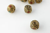 Handmade Tibetan Bead - Turquoise, Red Stone and Brass Rounded Cube - Perfectly Reasonable Tours - Craft de Ville