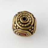 Handmade Tibetan Bead - Turquoise, Red Stone and Brass Rounded Cube - Perfectly Reasonable Tours - Craft de Ville