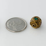 Handmade Tibetan Bead - Turquoise, Red Stone and Brass Rounded Cube - Perfectly Reasonable Tours - Craft de Ville