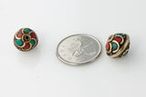 Handmade Tibetan Bead - Turquoise, Red Stone and Brass Round - Perfectly Reasonable Tours - Craft de Ville