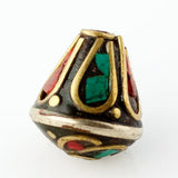 Handmade Tibetan Bead - Turquoise, Red Stone and Brass Teardrop - Perfectly Reasonable Tours - Craft de Ville