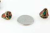 Handmade Tibetan Bead - Turquoise, Red Stone and Brass Teardrop - Perfectly Reasonable Tours - Craft de Ville