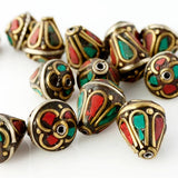 Handmade Tibetan Bead - Turquoise, Red Stone and Brass Teardrop - Perfectly Reasonable Tours - Craft de Ville