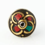 Handmade Tibetan Bead - Turquoise, Red Stone and Brass Teardrop - Perfectly Reasonable Tours - Craft de Ville