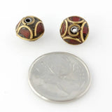 Handmade Tibetan Bead - Red Stone and Brass Donut - Perfectly Reasonable Tours - Craft de Ville