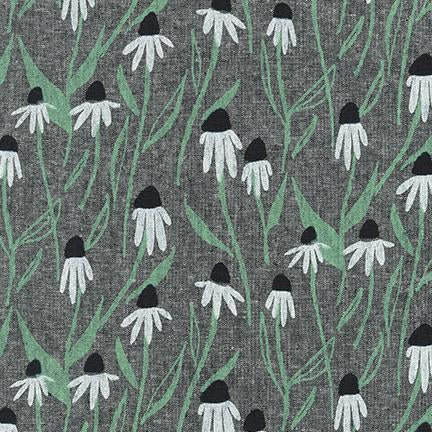 Anna Graham - Quarry Trail Echinacea On Black Yarn Dyed Fabric