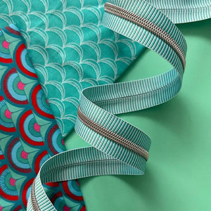 Teal Striped Zipper Tape with Nickel Teeth - 3 yards