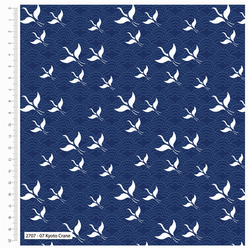 Stuart Hillard - Kyoto Cranes In Navy Fabric