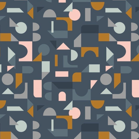 Lewis & Irene - Forme Scattered Geo On Navy Fabric