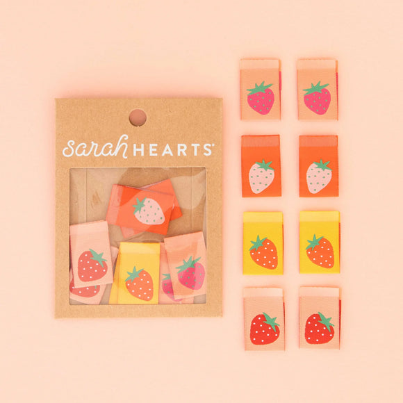 PREORDER - Sarah Hearts - Multipack Woven Labels - Strawberries