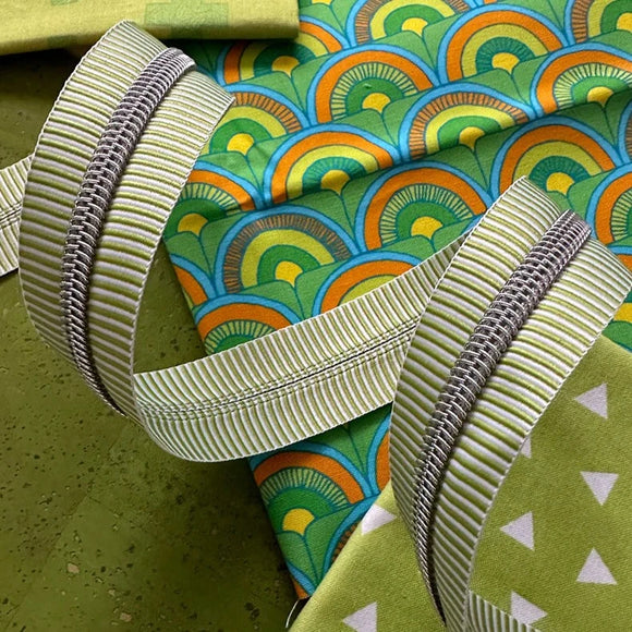 Lime Striped Zipper Tape with Nickel Teeth - 3 yards