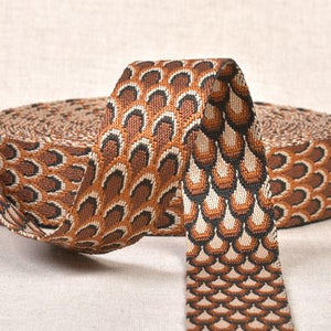 Peacock Pattern Webbing - Tan & Beige - 1.5" (38mm)