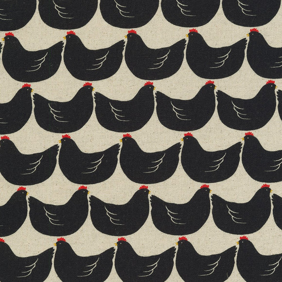 Cotton Flax Prints - Chickens in Black