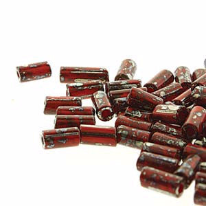 Seedbead Tubes - 8mm X 4mm - Red with Dark Travertine Finish - BeadSmith - Craft de Ville