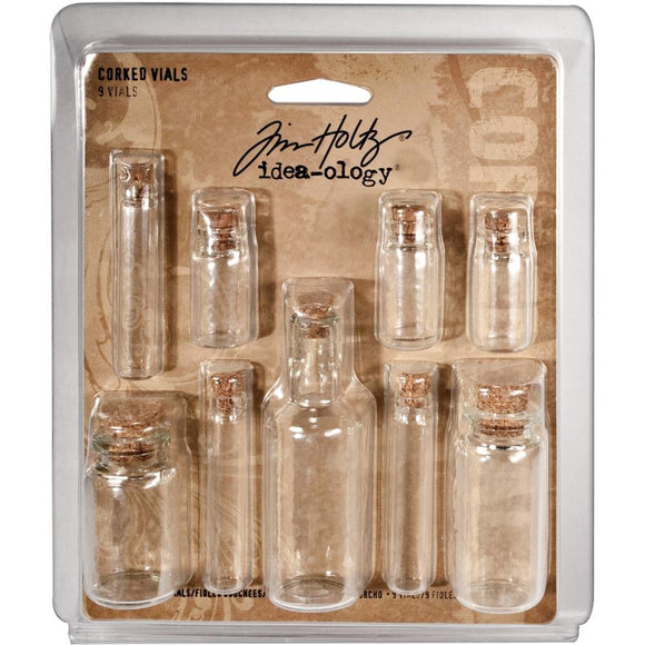 Tim Holtz Idea-Ology - Corked Glass Vials 9 Pack Mixed Media