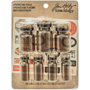 Tim Holtz Idea-Ology - Corked Amber Glass Vials 7 Pack Mixed Media