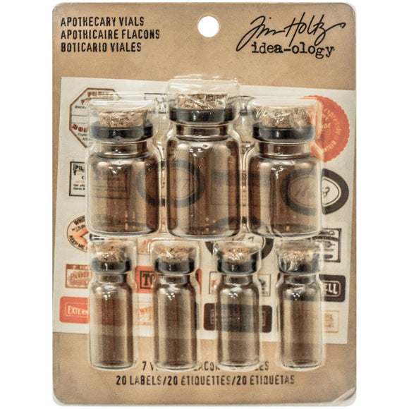 Tim Holtz Idea-Ology - Corked Amber Glass Vials 7 Pack Mixed Media