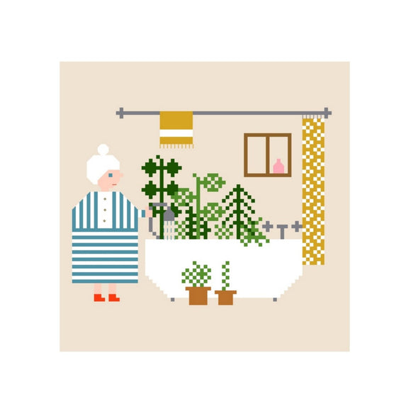 house plant cross stitch Washing the House Plants