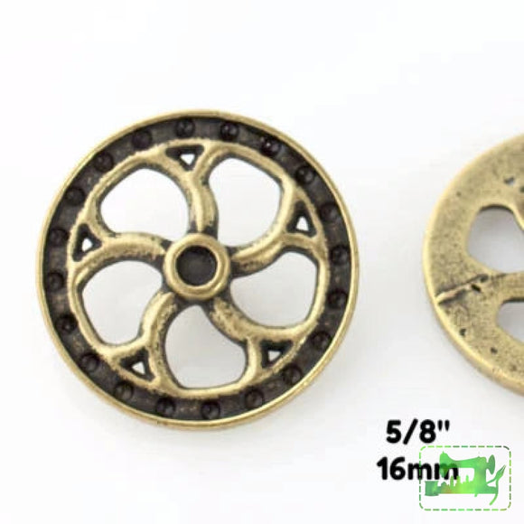 Flywheel Button - Antique Brass - 5/8