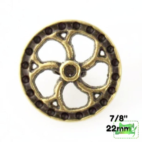 Flywheel Button - Antique Brass - 7/8