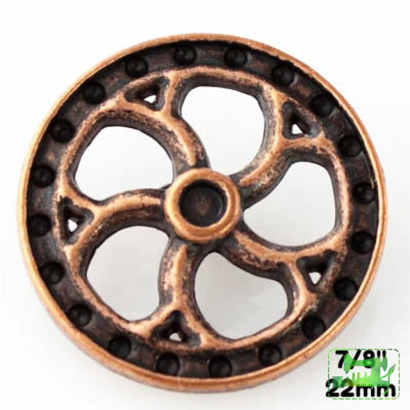 Flywheel Button - Antique Copper - 7/8