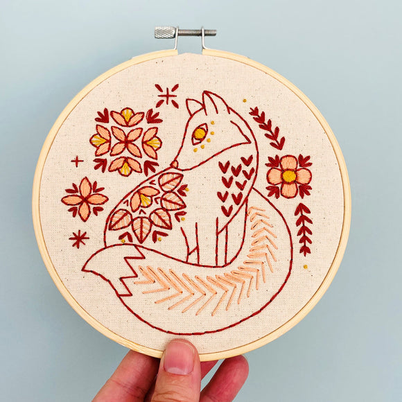 Hook Line & Tinker - Folk Fox In Colour Complete Embroidery Kit Kits