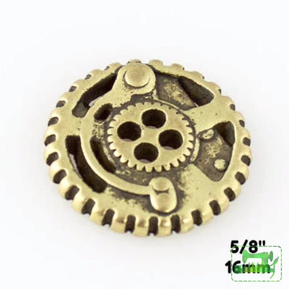 Gears Button - Antique Brass - 5/8