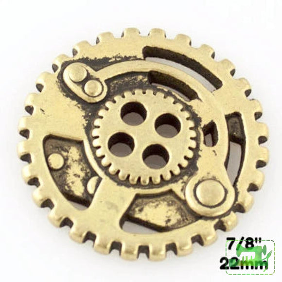 Gears Button - Antique Brass - 7/8