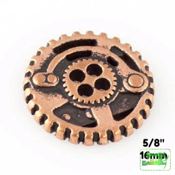 Gears Button - Antique Copper - 5/8